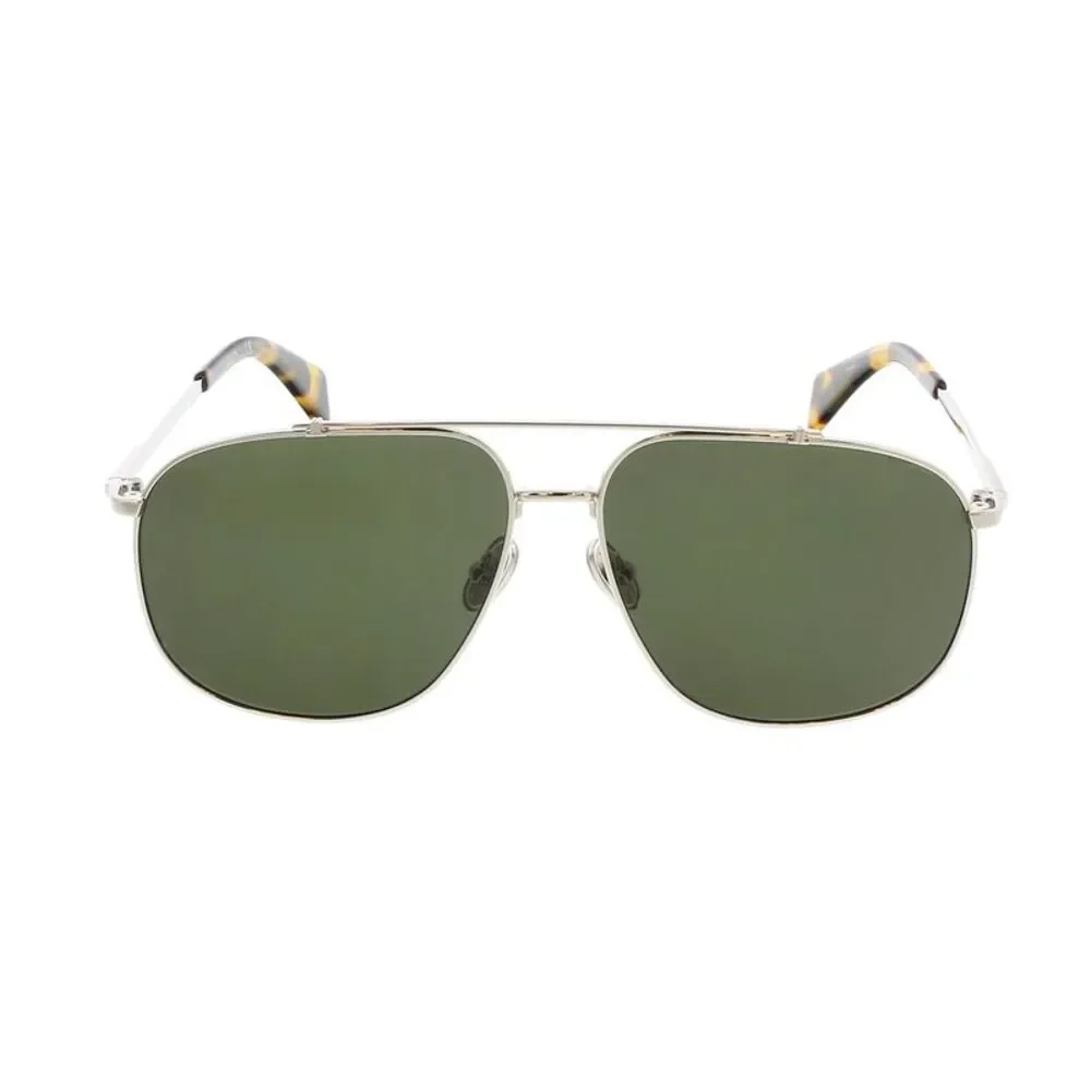 Lanvin Silver Frame Green Lens Sunglasses with Tortoiseshell Tips